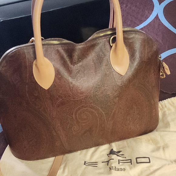 💔Etro Brown and Tan Leather Satchel - Picture 1 of 4
